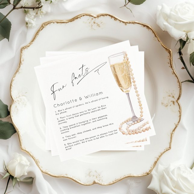 Fun Facts minimalist Pearls and Prosecco Bridal Napkins (Creator Uploaded)