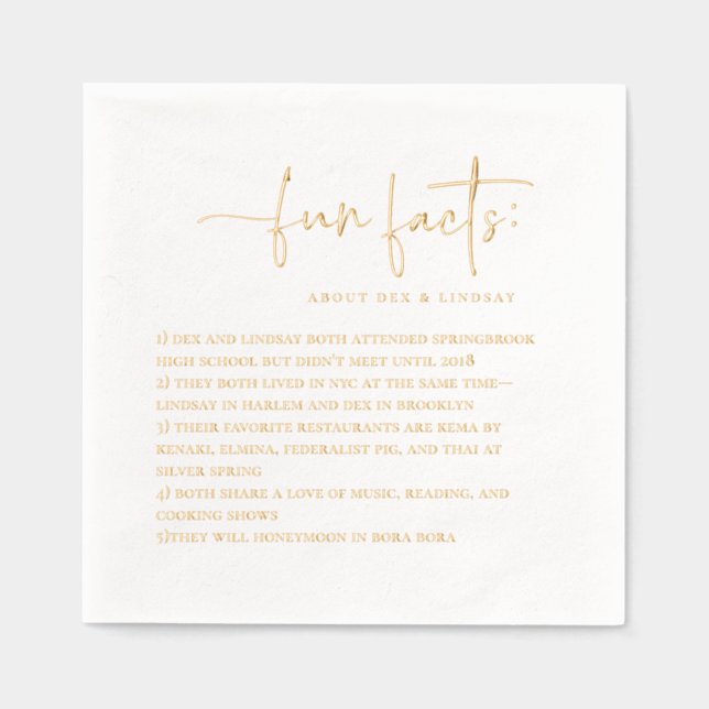 Fun Facts Minimalist Wedding Foil Napkins (Front)