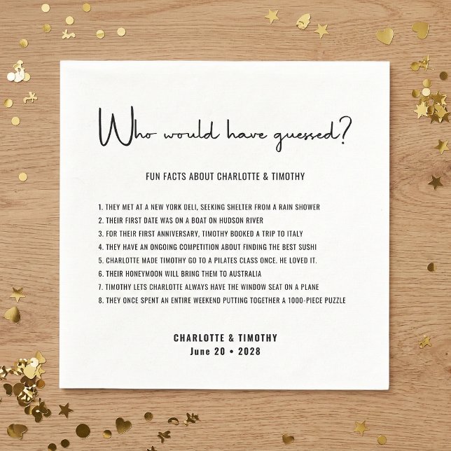 Fun Facts Modern Minimalist Script Wedding Napkins (Creator Uploaded)