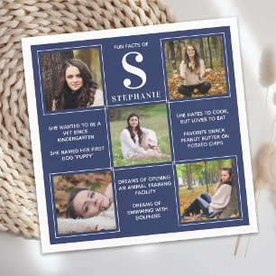 Fun Facts Modern Navy Blue Graduate Unique 5 Photo Napkins