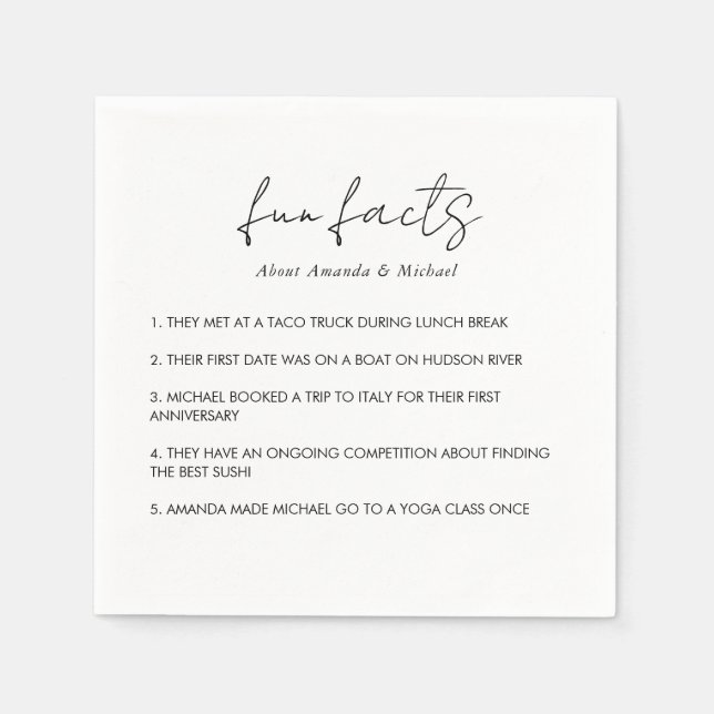 Fun Facts Modern Typography Black White Wedding Napkins (Front)
