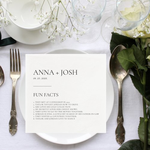 Fun facts Modern Typography Wedding Party Napkins