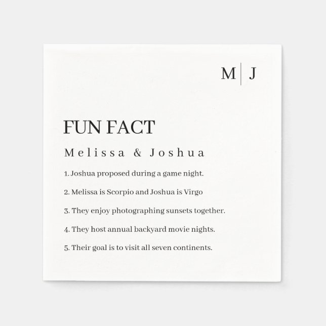 Fun Facts Modern Wedding Napkins (Front)