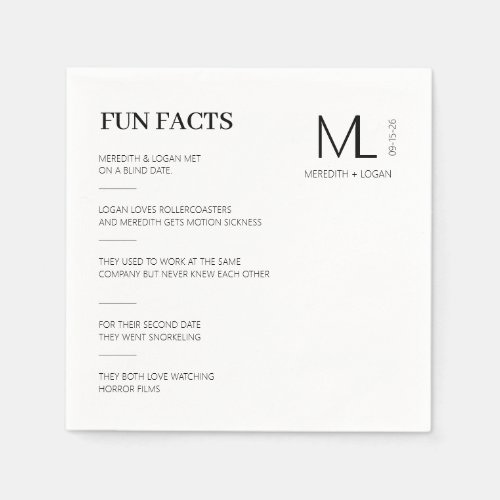 Fun Facts Monogrammed Wedding  Napkins