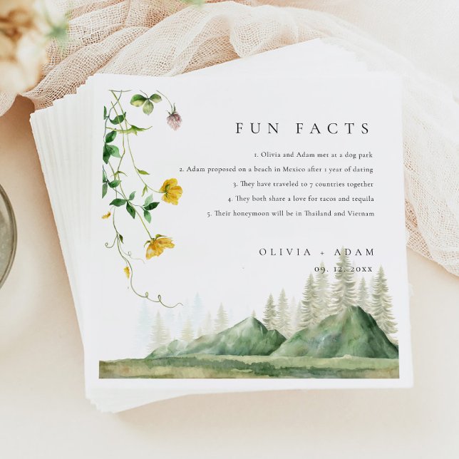 Fun Facts Mountain Forest Boho Wildflower Wedding Napkins (Creator Uploaded)
