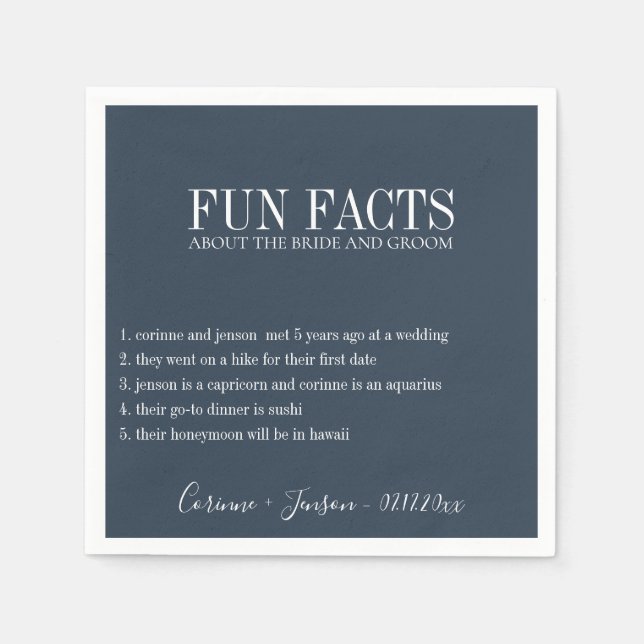 Fun Facts Muted Navy Blue Personalized Napkins (Front)