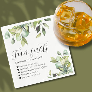 Fun Facts Newlyweds Green Botanicals Wedding Napkins