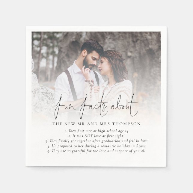 Fun Facts Newlyweds Photo Overlay Wedding Napkins (Front)
