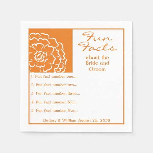 Fun Facts Orange Marigold Wedding Reception Napkins