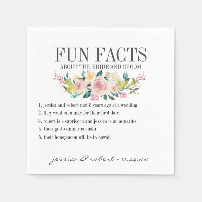 Fun Facts Pastel Floral Personalized Napkins (Front)