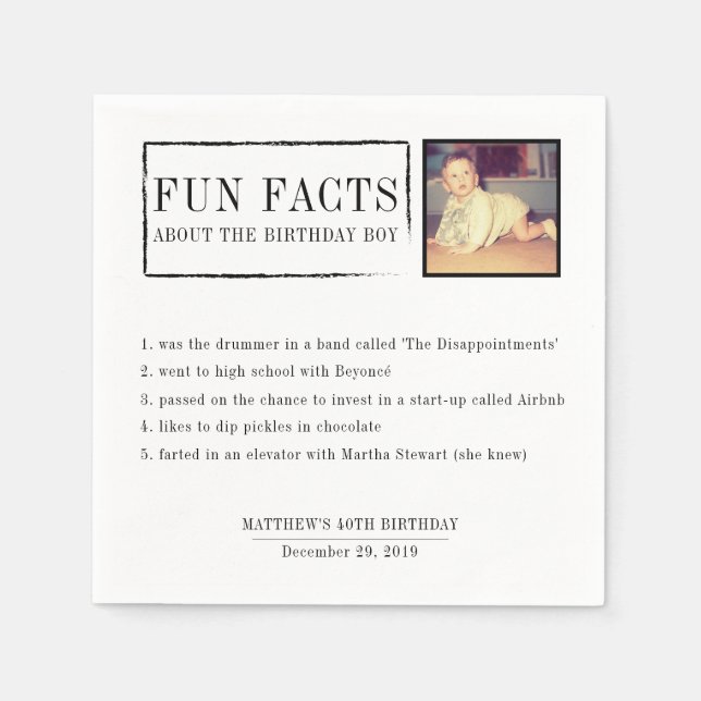Fun Facts personalized napkins for birthdays (Front)