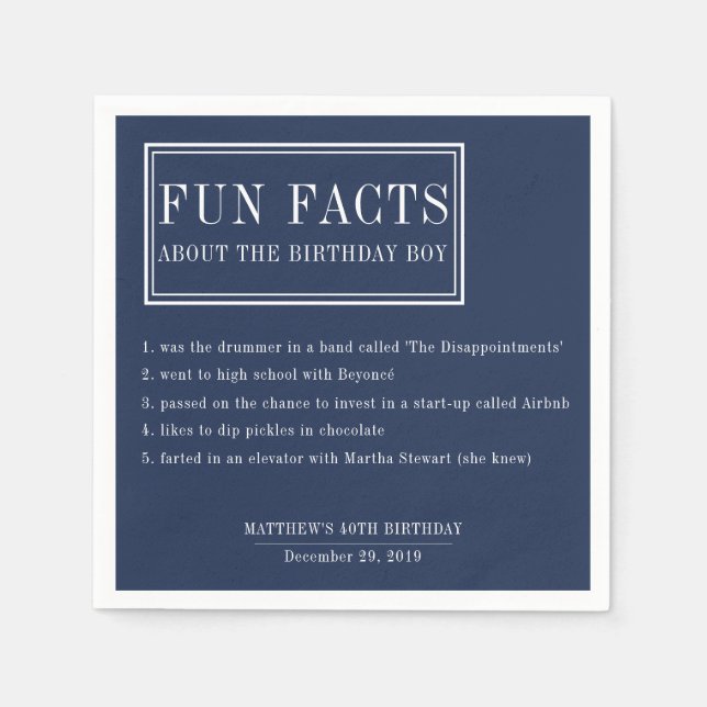 Fun Facts personalized napkins for birthdays (Front)