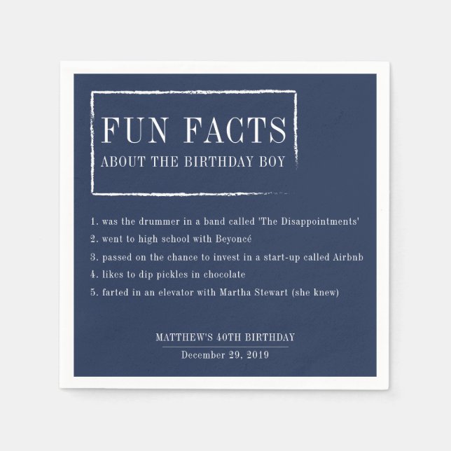 Fun Facts personalized napkins for birthdays (Front)