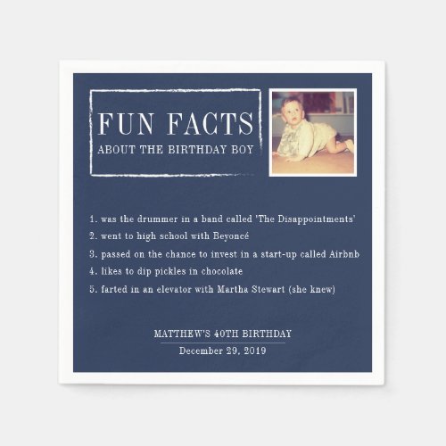 Fun Facts personalized napkins for birthdays