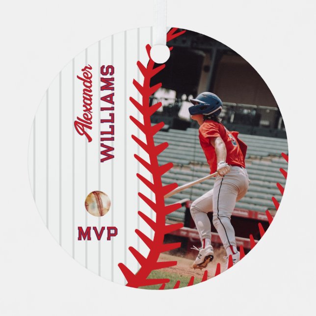 Fun Facts PERSONALIZED Photo Softball Baseball Metal Ornament (Front)