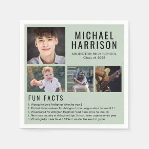 Fun Facts Photo Sage Green Graduation Napkins
