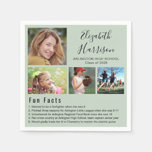 Fun Facts Photos Sage Green Graduation Napkins