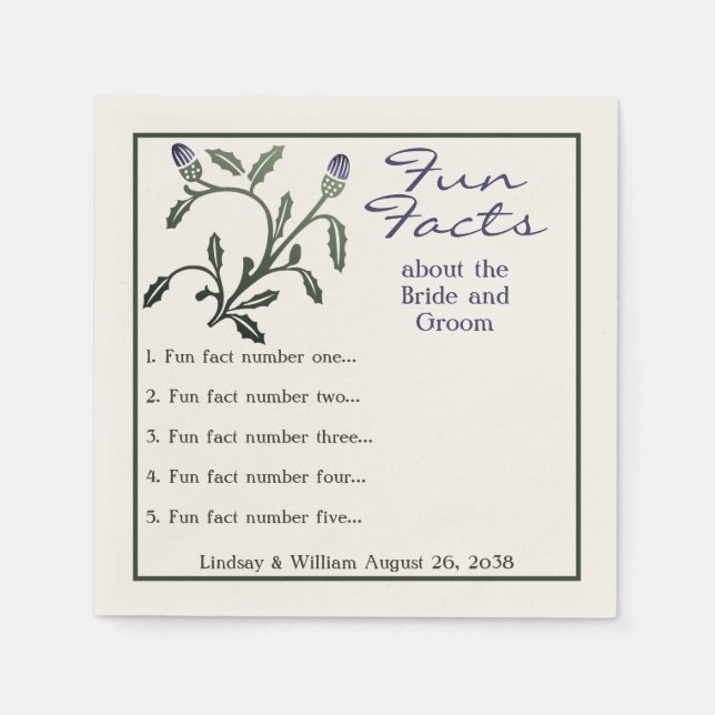 Fun Facts Purple & Green Thistle Wedding Reception Napkins (Front)