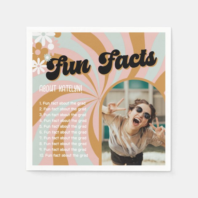 Fun Facts Retro Boho Photo Graduation Napkins (Front)