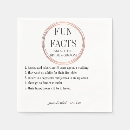 Fun Facts Rose Gold Rings Personalized Napkins