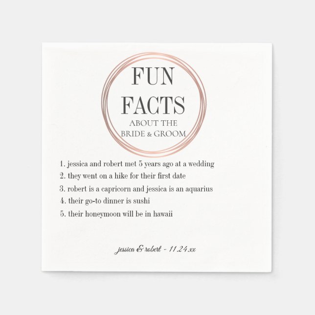 Fun Facts Rose Gold Rings Personalized Napkins (Front)