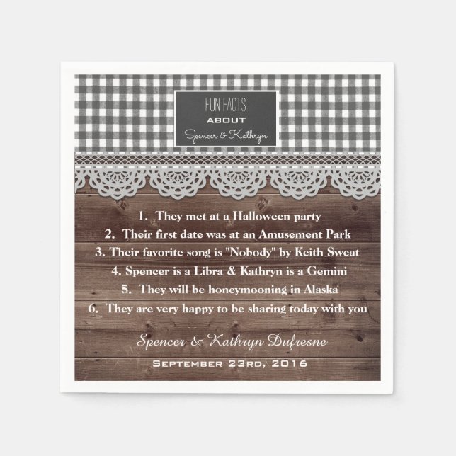 Fun Facts Rustic Wedding Paper Napkins (Front)