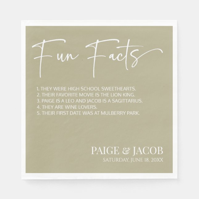 Fun Facts Sage Green Classic Minimal Wedding Napkins (Front)