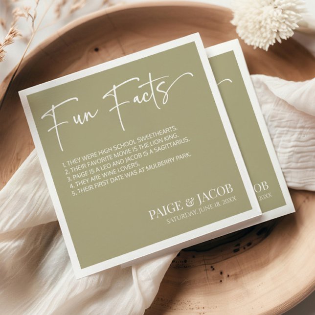 Fun Facts Sage Green Classic Minimal Wedding Napkins (Creator Uploaded)
