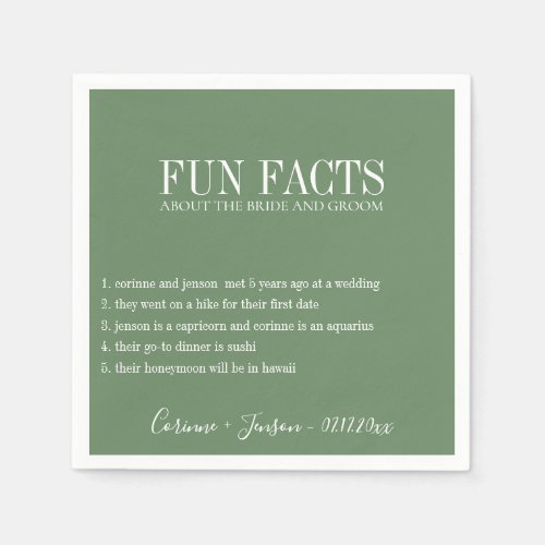 Fun Facts Sage Green Personalized Napkins