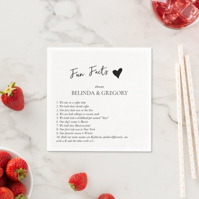 Fun Facts Trivia Wedding Black White Napkins (Insitu)