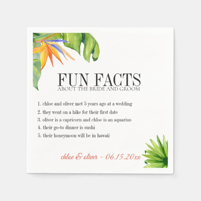 Fun Facts Tropical Foliage Personalized Napkins (Front)