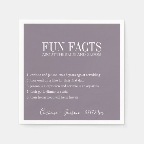 Fun Facts Violet Purple Personalized Napkins