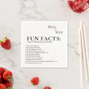 Fun Facts Wedding Cocktail Text Black White Napkins