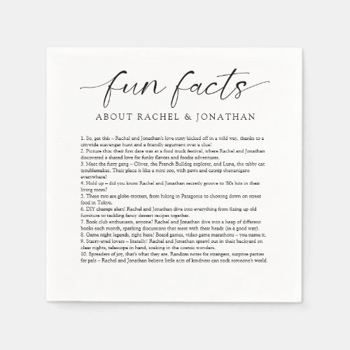 Fun Facts Wedding Minimal Script Elegant Custom Napkins