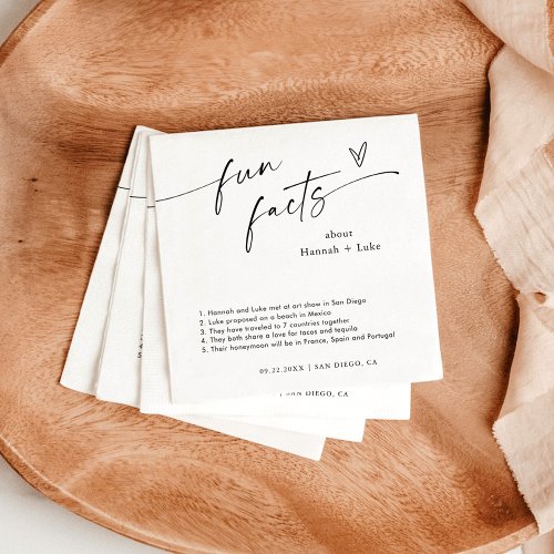 Fun Facts Wedding Napkins  Modern Minimalist
