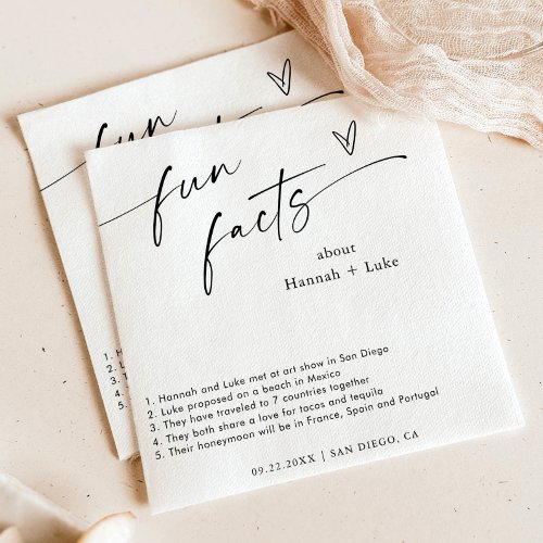 Fun Facts Wedding Napkins  Modern Minimalist