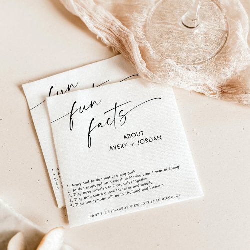 Fun Facts Wedding Napkins  Modern Minimalist