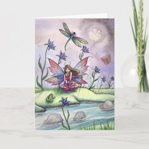 Fun Fairy Dragonfly and Frog by Stream Card