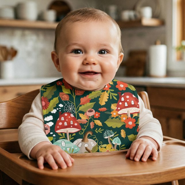 Fun Fairy Garden Autumn Leafs Mushrooms & Pumpkins Baby Bib (Fun Fairy Garden Autumn Leafs Mushrooms & Pumpkins Baby Bib)