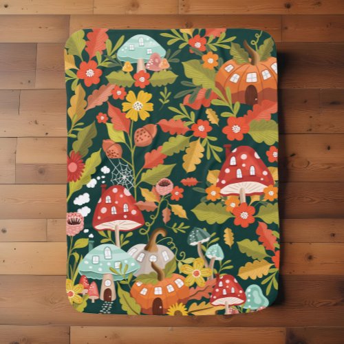 Fun Fairy Garden Autumn Leafs Mushrooms  Pumpkins Baby Blanket