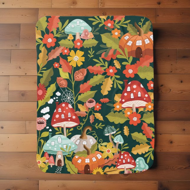 Fun Fairy Garden Autumn Leafs Mushrooms & Pumpkins Baby Blanket (Fun Fairy Garden Autumn Leafs Mushrooms & Pumpkins Baby Blanket)