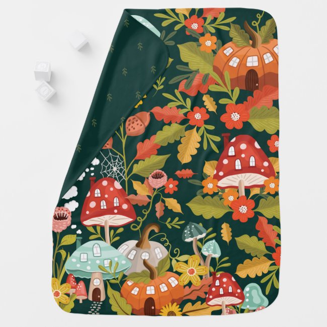 Fun Fairy Garden Autumn Leafs Mushrooms & Pumpkins Baby Blanket