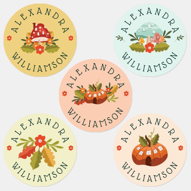 Fun Fairy Garden Autumn Leafs Mushrooms & Pumpkins Kids' Labels (Group)