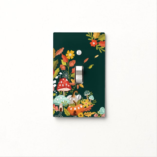 Fun Fairy Garden Autumn Leafs Mushrooms & Pumpkins Light Switch Cover (In Situ)
