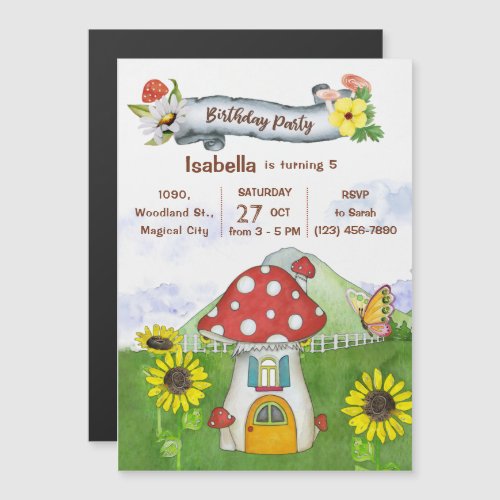 Fun Fairy Green Woodland Mushroom House Birthday Magnetic Invitation
