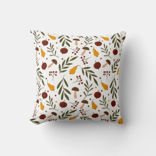 Fun Fall Autumn Leaves Mushrooms Squash Acorns Throw Pillow