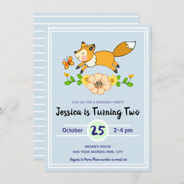 Fun Fall Fox Birthday Party Invitations (Front/Back)