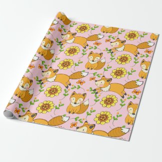 Fun Fall Fox Gift Wrapping Paper Pink