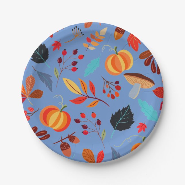 Fun fall harvest pattern paper plates (Front)