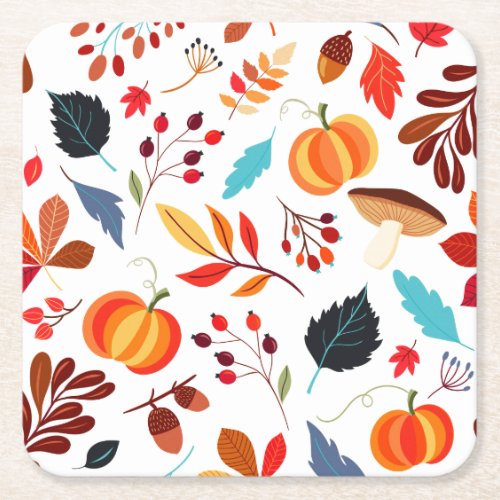 Fun fall harvest pattern square paper coaster
